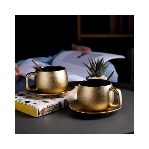 Wourmth High-quality Golden Coffee Cup With Spoon Home Simple Modern Tea Set Nordic Afternoon Tea Cup And Saucer Set Nice Gift