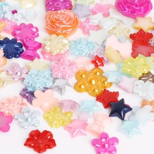 10 sizes 20-200pcs Flatback Plastic ABS Imitation Pearl Flower Star Bow Beads for DIY Jewelry Craft Scrapbook Decoration