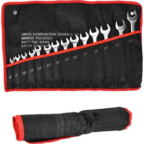 14pcs Double Ended Spanner Combination Wrench Set Metric Ratchet Socket Spanner Nut Driver Repair Tool Kit 8-24mm