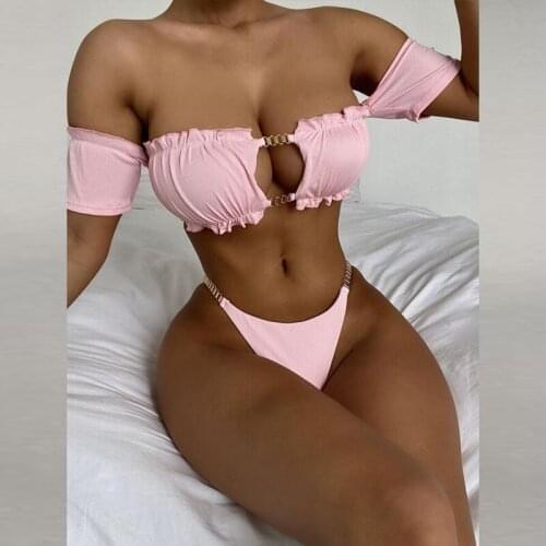 2021 Fashion Hollow Out Women Bikini Set Two Piece Strapless Solid Color Swimwear Biquini Summer Low Waist Beach Wear Swimsuit