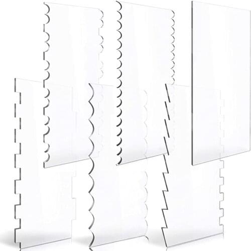 6 Pack Clear Acrylic Cake Scraper Decorating Comb Set 11 Pattern Pastry Cutter Cake Edge Smoother Scraper Kitchen Baking Tools