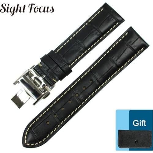 White Stitching Replacement Watchband for Longines L2 L4 Evidenza Master Collection Flagship Leather Strap Watch Bands Butterfly