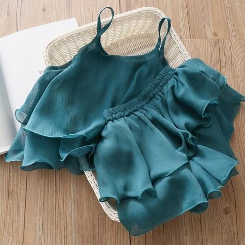 Free shipping 2021 Girls Clothing Set Summer Baby Girls Clothes sets girl Chiffon Straps Tops+skirt girls dresses suit