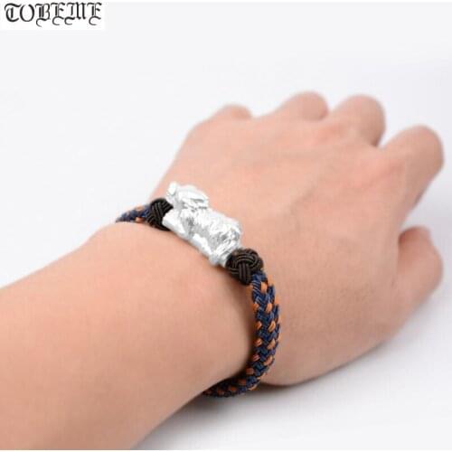 Handmade 999 Silver Wolf-Bead Bracelet Braided Strong-Power Bracelet Jewelry Unisex Bracelet for lovers