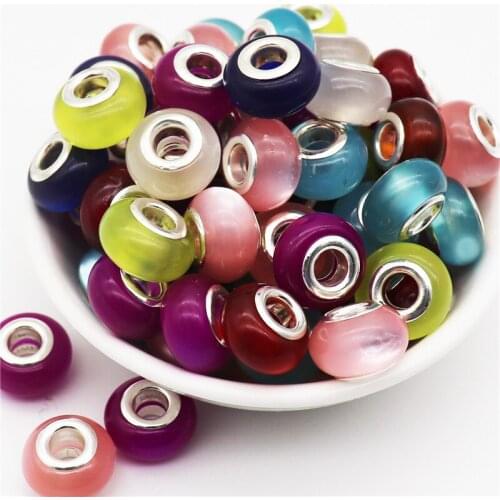 10pcs Large Hole Round Loose European Murano Glossy Surface Cat Eye Beads Charms fit Pandora Bracelet Bangle for Jewelry Making
