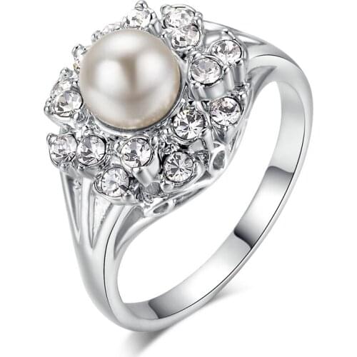 DWR171 Simulated Pearl Finger Ring For Women Silver Color Fashion Brand Cubic Zirconia Jewelry For Women Wholesale