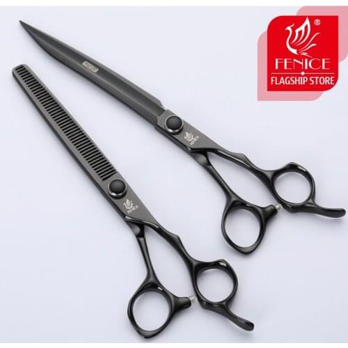 Fenice 7.0/7.5 inch Professional Pets Grooming Scissors Black Dog Shear Set JP440C Thinning Cutting Scissors Kit
