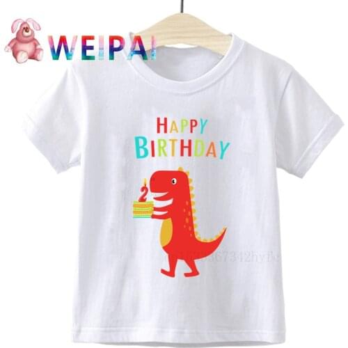 Boy Dinosaur Happy Birthday 1-9 Birthday Number Print T Shirt Children T-shirts Boy&Girl Funny Gift Tshirt Present Family Outfit