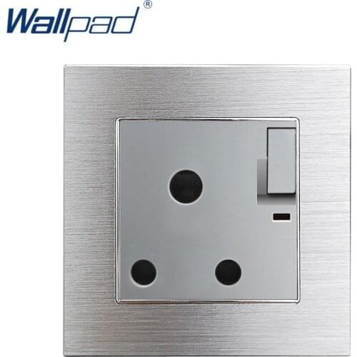 Hot Sale 1 Gang 3 Pin UK 15A Socket Outlet With LED Indicator Wallpad Luxury Grey Aluminum Alloy Panel Wall Power Outlet
