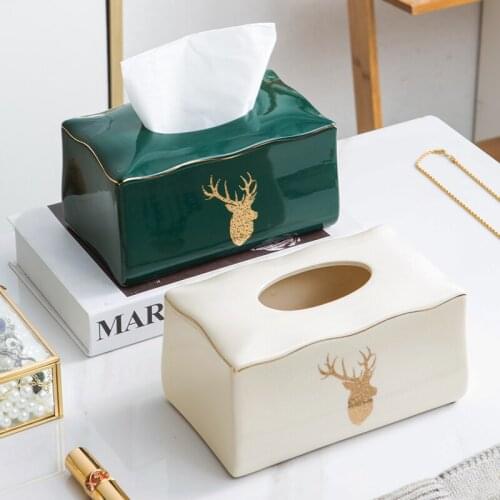 Ceramic tissue box living room coffee table decoration light luxury simple household golden drawer decoration dining table