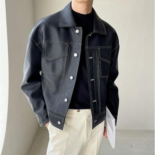 2021 Motorcycle Jacket for Men Autumn Leather Jackets Casual Pocket Biker Zipper Coat Turn Down Collar Streetwear Male Clothing