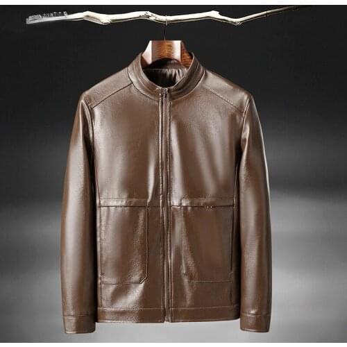2021 New Mens PU Leather Jacket Spring and Summer Thin Section Stand-up Collar Zipper Casual Mens Leather Jacket