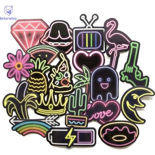 New 21 pcs/lot Cool Neon Style Suitcase Sticker Colorful LED Effect Mobile Phone Laptop Cartoon Graffiti Sticker