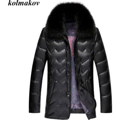 New Arrival Winter Style Men Boutique Fur Down Coat Fashion Casual Detachable Fur Collar Solid Mens Gennine Leather Coat M-4XL
