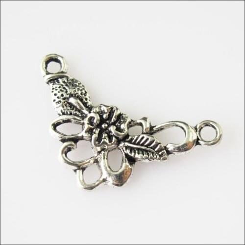 New 25Pcs Tibetan Silver Color Flower Leaf Charms Pendants Connectors 15x26mm