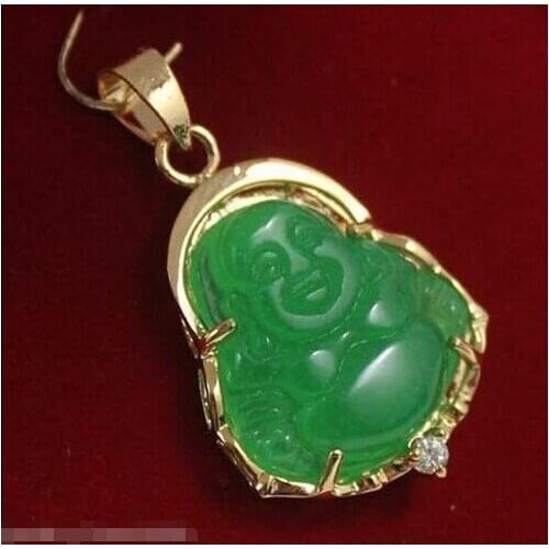 New Lucky Green Natural Jade Crystal Buddha Pendant & Necklace