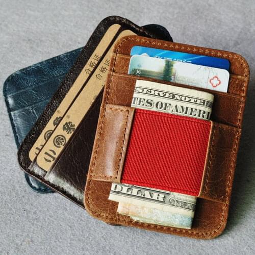 Wholesale Elastic Card Holder Leather Credit Card Holder Mini Travel Bank Card Wallet Men Minimalist Wallet Quality Purse Cheap