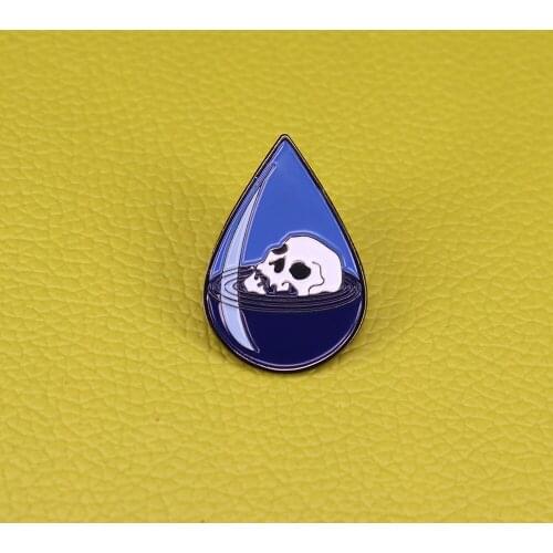 Falling water ghost pin teardrop shape brooch blueocean skull pin men funny horror badge creative Halloween gift women accessory