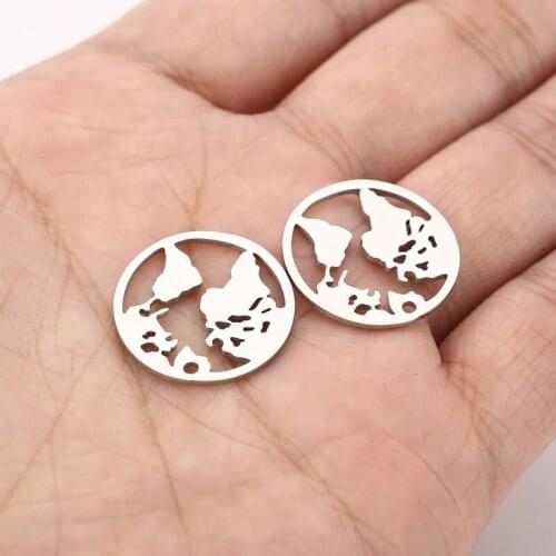 20MM Fashion Map of the world Charm Pendant DIY stainless steel Jewelry finding dull polished