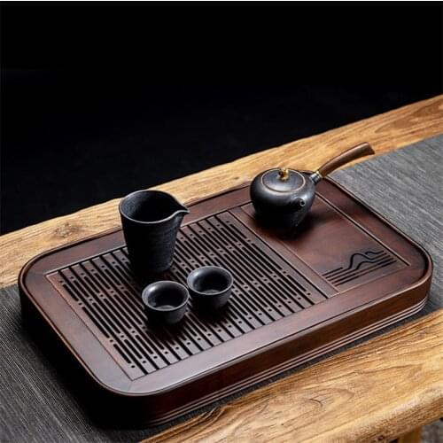Rectangle Tea Set Natural Bamboo Wood Tea Tray Drainage Water Storage Tea Board Teahouse Table Tea Cup Holder Chinese Teaware