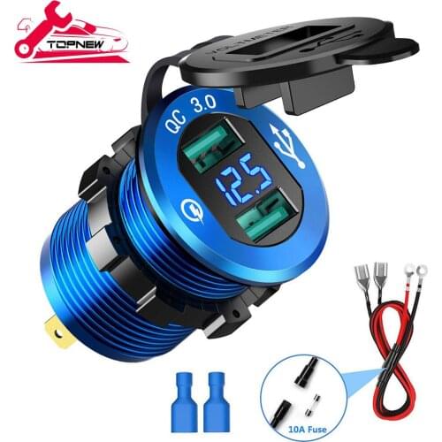 Quick Charge 3.0 Dual USB Charger Socket, Waterproof Fast Charger Socket Power Outlet with Touch Switch for Car Motorcycle