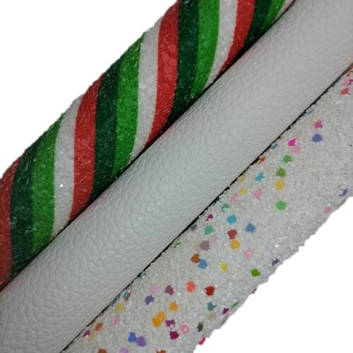 Christmas Red Green White Stripes Glitter Leather, Hearts Glitter Fabric, Litchi Faux Fabric Sheets For Bow 21x29CM XM025F