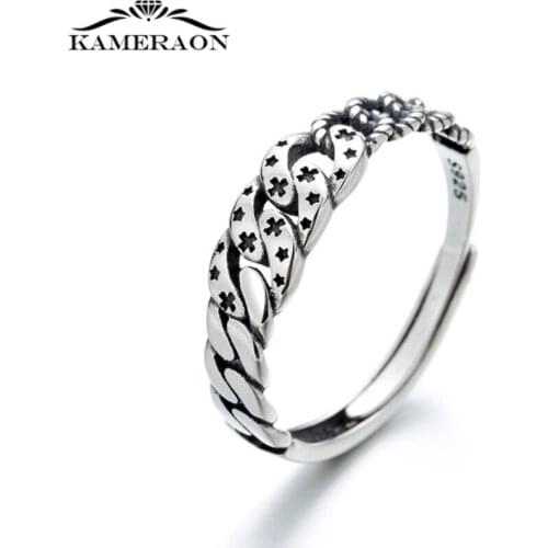 S925 Sterling Silver Retro Old Cross Carved Ring Creative Personality Punk Style Index Finger Ring for Women Couple Female Gifts