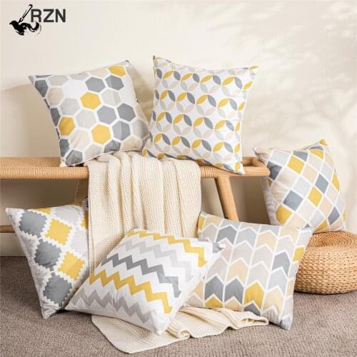 Gray and Yellow Geometric Nordic Cushion Cover Microfiber Throw Pillow Cover Cushion Case Sofa Bed Decorative Pillow