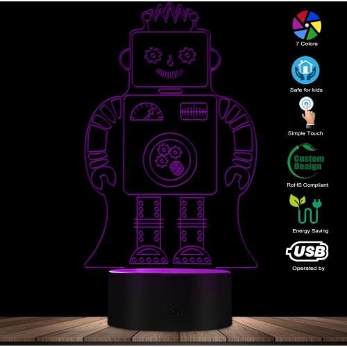 Modern 3D Optical Illusion Robot Acrylic LED Lighted Sign Kid Room Decor Sleep Night Lights Desk Lamp Glowing Robot Table Light