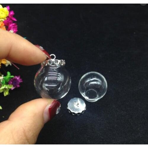 3sets/lot 20*12mm silver plated clear empty glass globe wishing bottle with lace edge glass vial diy pendant glass dome cover