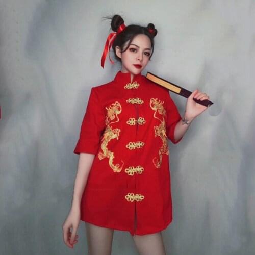Bar Ds Stage Performance Clothes Nightclub Female Singer Jazz Dance Costumes Red Chinese Style Hip Hop Dance Gogo Outfit DWY5182