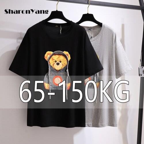 Large Size T-shirt Female 2021 Spring Summer All Cotton Print Korean Version 150kg Woman Tops Tshirts Graphic Tee Plus-size