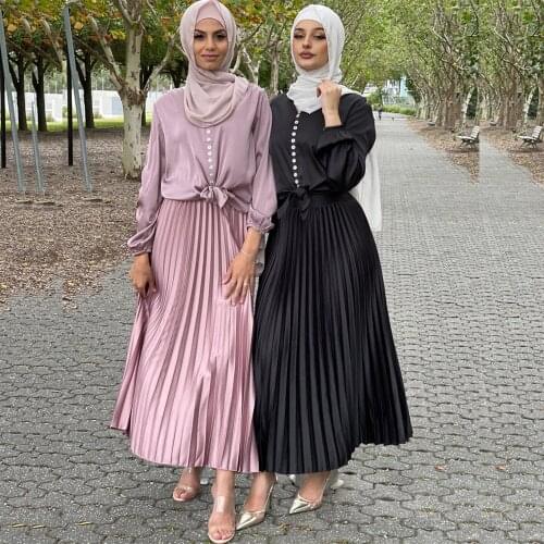 Women Pleated Maxi Skirt Muslim Elastic High Waist Long Skirts A-Line Skirt Dubai Abaya Turkish Kaftan Islamic Clothing Bottoms