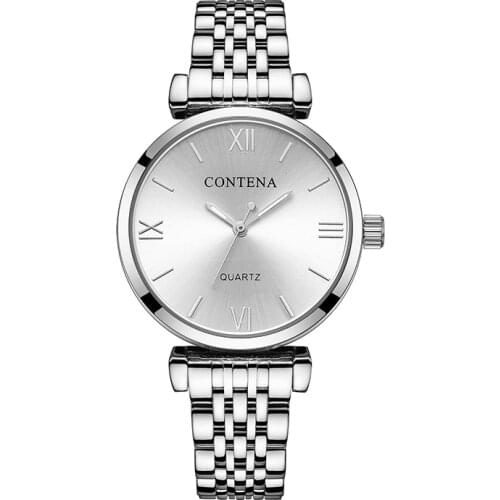 CONTENA Women Watch Fashion Simple Top Brand Luxury Silver Watch Stainless Steel Ladies Watch Clock reloj mujer zegarek damski