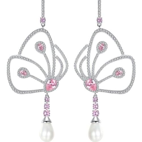 Zlxgirl jewelry womens brand butterfly earring for wedding bridal jewelry brand pave zircon stud cooper earring free bags