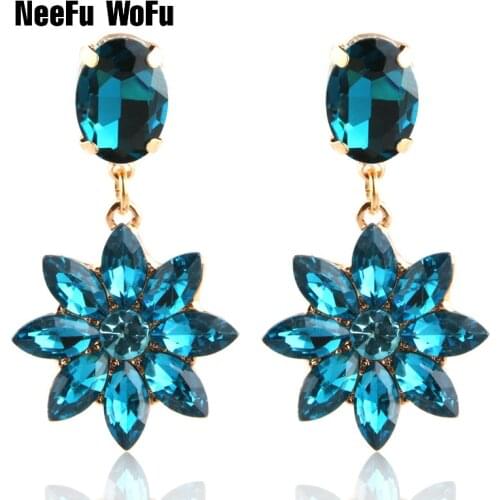 NeeFu WoFu Drop Rhinestone Earring for woman Crystal glass Earring Sun flower Dangle metal Large Brinco Ear Oorbellen
