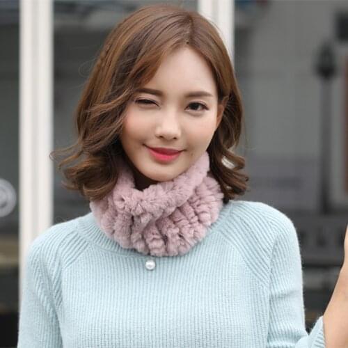 Svadilfari Women New 2018 Winter Handmade Stretch Scarf Knit Genuine Rex Rabbit Headbands Girls Natural Fur Ring Scarves Warm