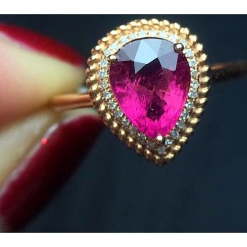 Fine Jewelry 18K Rose Gold Real Natural Rubi Tourmaline Gemstone Diamond Wedding Engagement Female Rings for Women Fine Ring