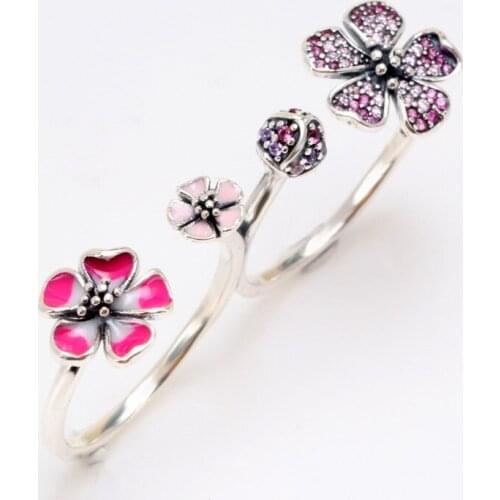 DoDoFly S925 Sterling Silver Romantic Temperament Peach Blossom Ring For Women Fashion Original Jewelry Gift