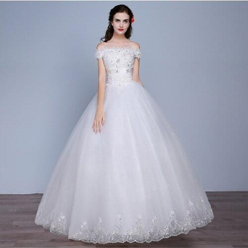Off The Shoulder Luxurious Wedding Dress G090 Crystal Embroidery Boat Neck Plus Size Wedding Gowns for Women Vestidos De Novia