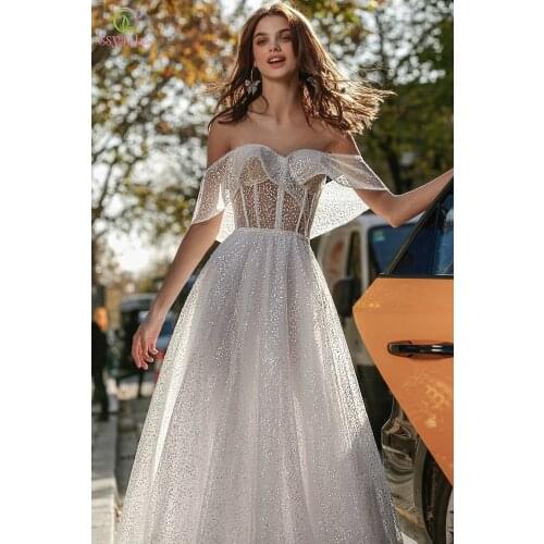 SSYFashion New Sexy Evening Dress for Women Boat Neck Floor-length Sequins Shining Beach Party Formal Gowns Vestido De Novia