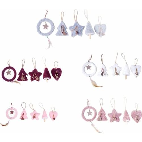 1 Set 5Pcs Christmas Tree Decorations Ornaments Plush Wooden Ornaments Merry Christmas Pendants Ornaments Creative Gift