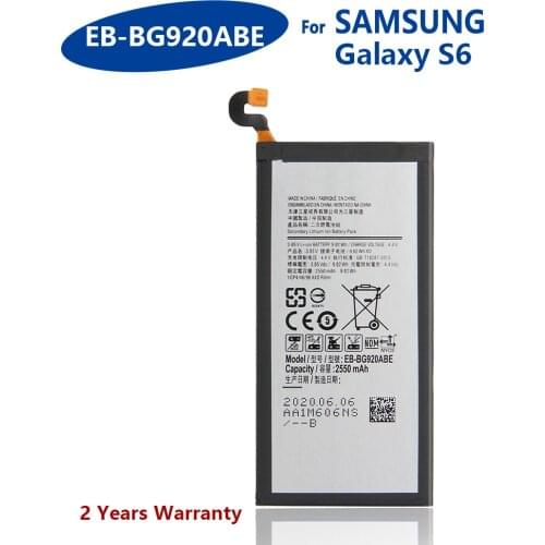 100% Genuine EB-BG920ABE Battery For Samsung GALAXY S6 SM-G920 G920F G920i G920A G920V G9200 G9208 G9209 2550mAh Mobile Phone