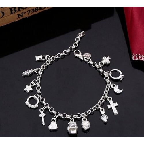 Silver-plated European, American, Korean Fashion Pendant 13 Pieces 13 Pendant Bracelet Bracelets for Women Wholesale Bulk