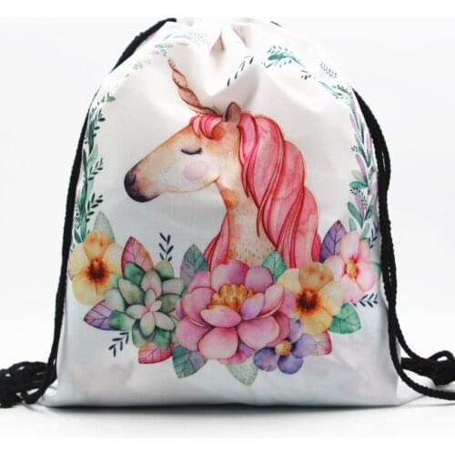 2018 New Fashion Women Unicorn Backpack 3D Printing Travel Softback Women Drawstring Bag School Girls Backpacks