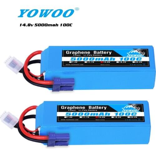 2 Packs Yowoo 14.8v 5000mah Grpahne battery 100C 4S Lipo battery with XT90 EC5 connector for RC Car Monster Drone 500 600 Boat