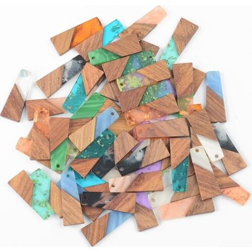 10PCS Trapezoid Earrings Accessories Natural Wood & Resin Splicing Hand Made DIY Making Charms Jewelry Findings & Components