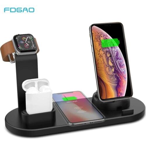 FDGAO 4 in 1 Wireless Charging Stand For Apple Watch 6 5 4 3 iPhone 12 11 X XS XR 8 Airpods Pro 10W Qi Fast Charger Dock Station