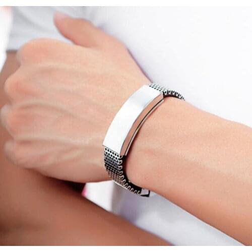 Hip-Hop Mens Fashion Stainless Steel Shiny ID Bracelet Magnetic stones JEWELRY 14mm 8.05 inch