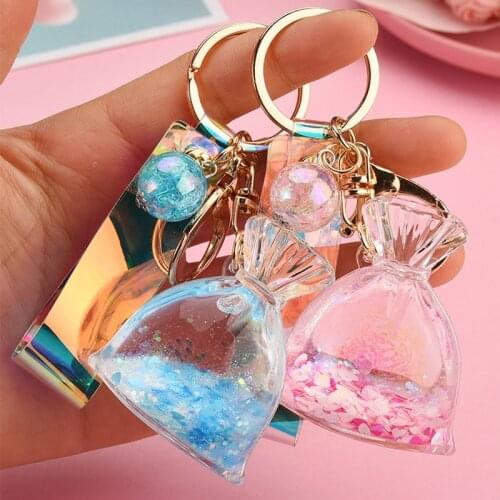 Sequin Bottle Keychain Money Bag Quicksand Keyring Women Cute Pink Pendant Transparent Liquid Key Holder Girls Bag Gifts Jewerly
